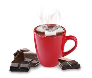 Image of Cup of delicious hot chocolate on white background 