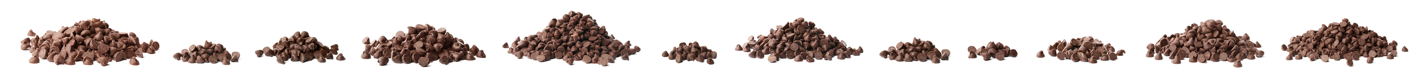 Set of tasty chocolate chips isolated on white. Banner design Image of Set of tasty chocolate chips isolated on white. Banner design