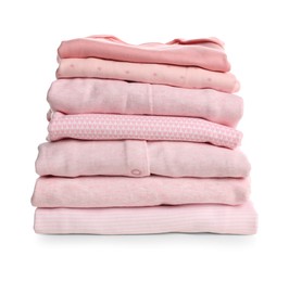 Stack of baby girl's clothes on white background Photo of Stack of baby girl's clothes on white background