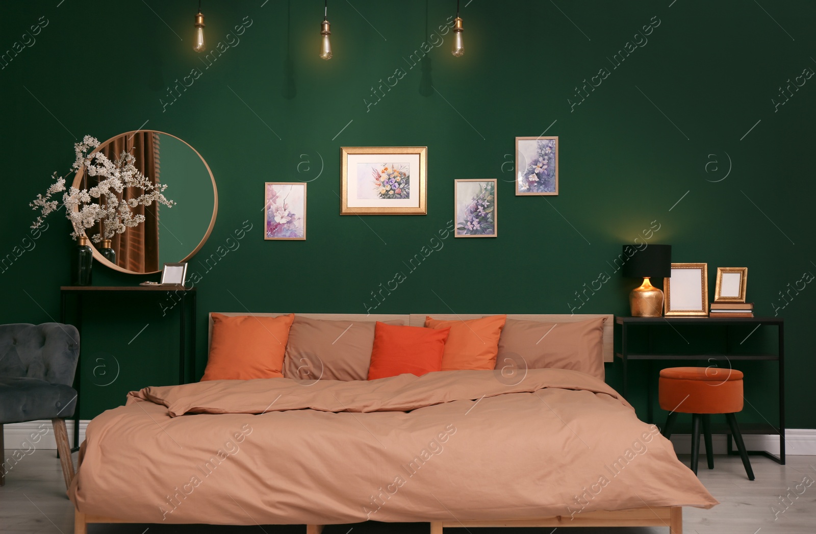 Stylish bedroom with modern furniture. Interior design Photo of Stylish bedroom with modern furniture. Interior design