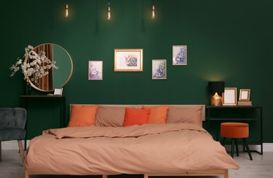 Stylish bedroom with modern furniture. Interior design Photo of Stylish bedroom with modern furniture. Interior design