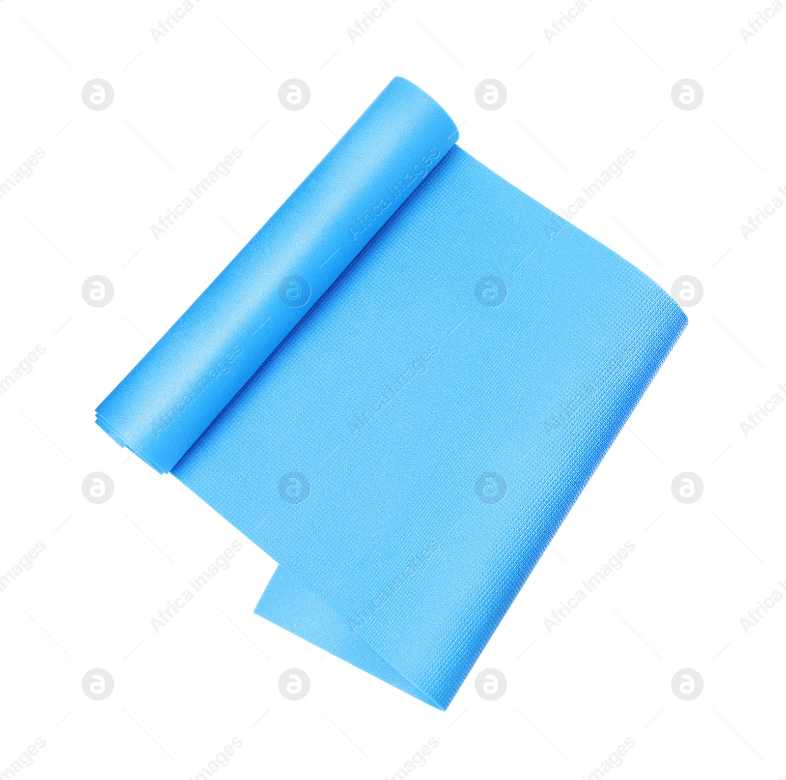 Light blue camping mat isolated on white, top view Photo of Light blue camping mat isolated on white, top view