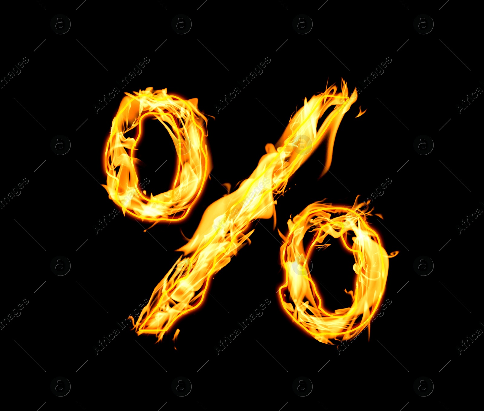Bright flaming percent symbol on black background Image of Bright flaming percent symbol on black background