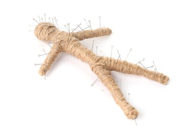 Voodoo doll with pins isolated on white Photo of Voodoo doll with pins isolated on white