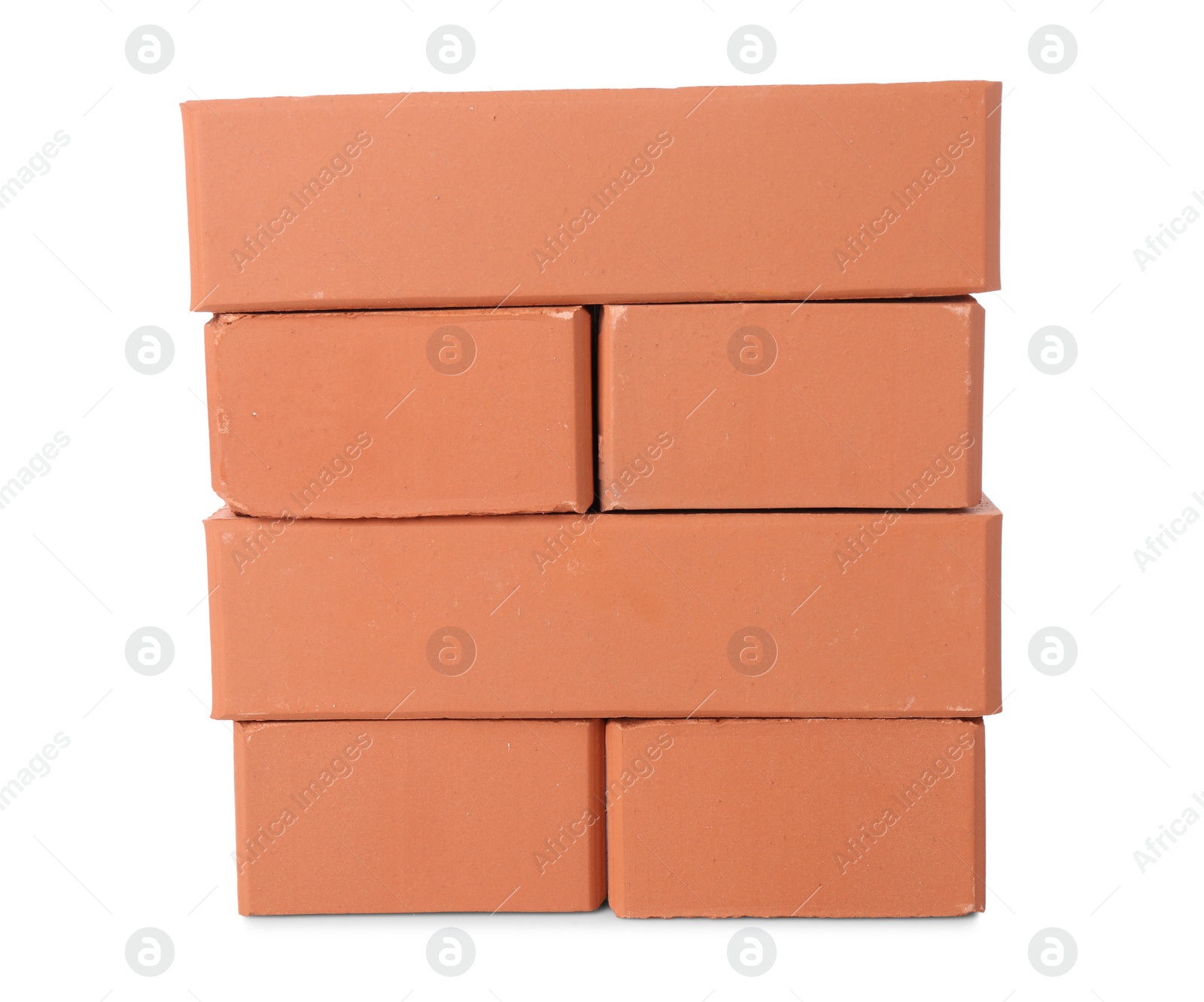 Many red bricks on white background. Building material Photo of Many red bricks on white background. Building material