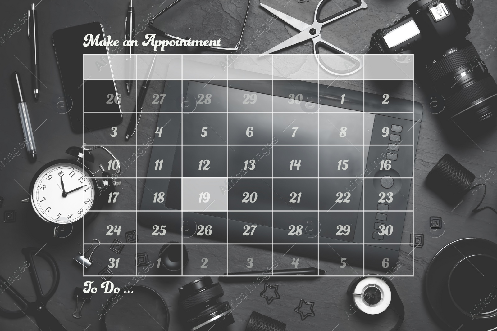 Double exposure of calendar and designer's workplace. Personal schedule Image of Double exposure of calendar and designer's workplace. Personal schedule