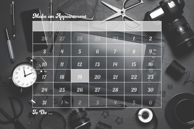 Double exposure of calendar and designer's workplace. Personal schedule Image of Double exposure of calendar and designer's workplace. Personal schedule