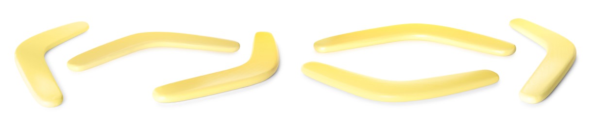 Set with yellow boomerangs on white background. Banner design Image of Set with yellow boomerangs on white background. Banner design