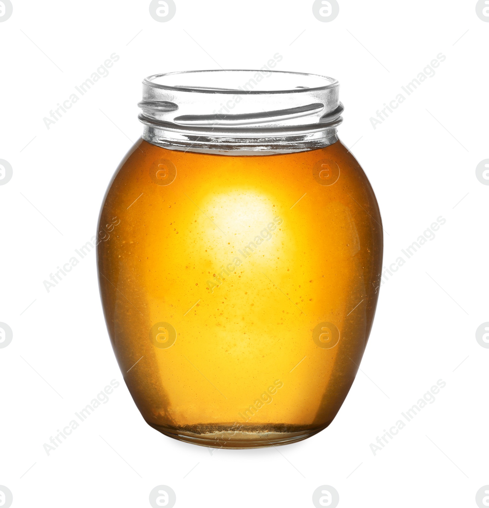 Photo of Jar with organic honey isolated on white