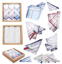 Set with different handkerchiefs on white background Image of Set with different handkerchiefs on white background