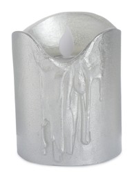 Decorative flameless LED candle isolated on white Photo of Decorative flameless LED candle isolated on white