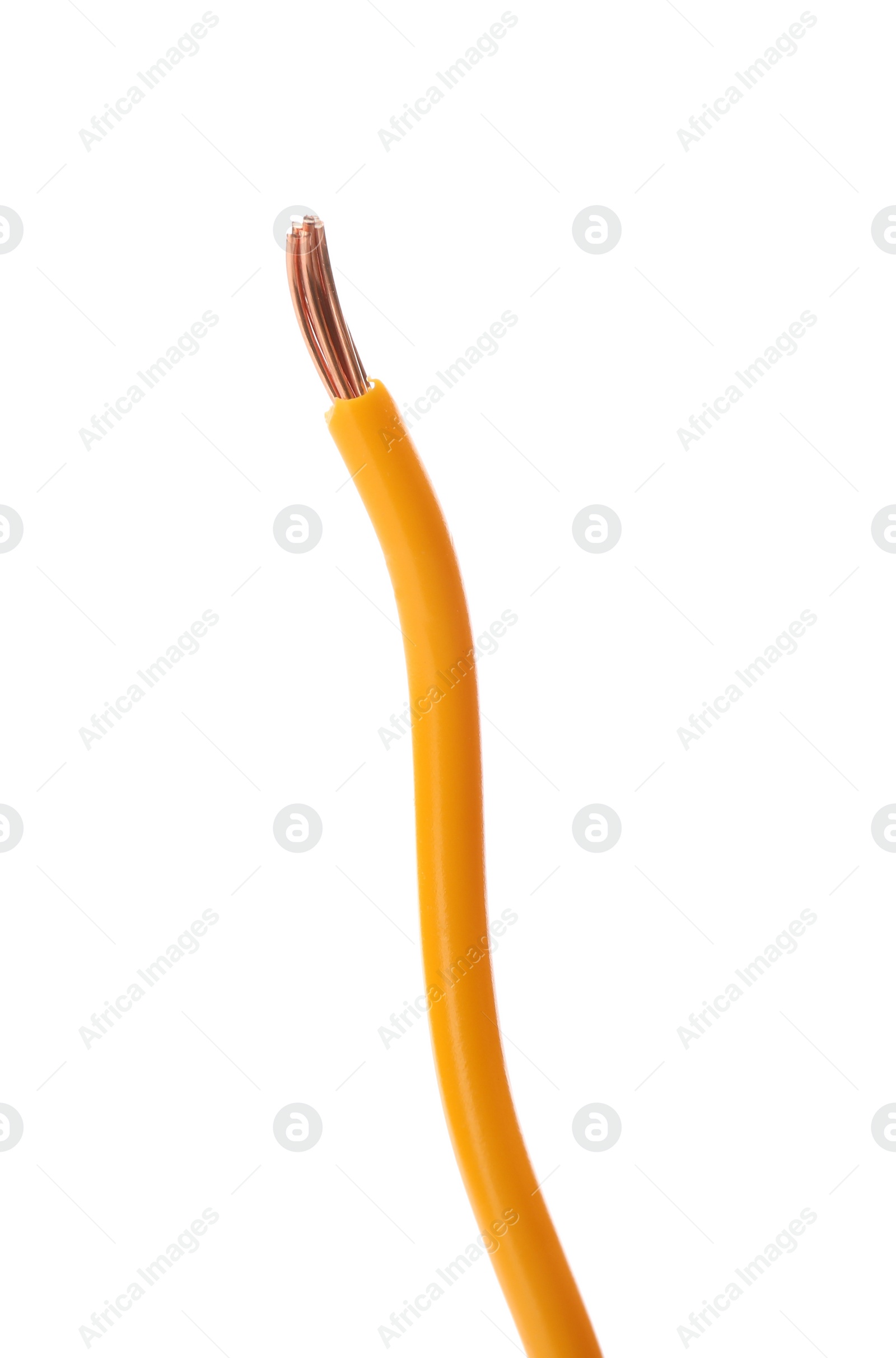 Stripped electrical wire with yellow insulation isolated on white Photo of Stripped electrical wire with yellow insulation isolated on white