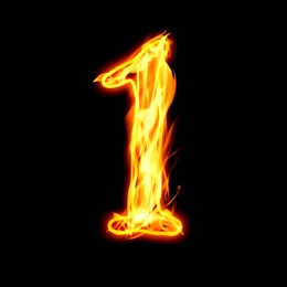 Image of Flaming 1 on black background. Stylized number design