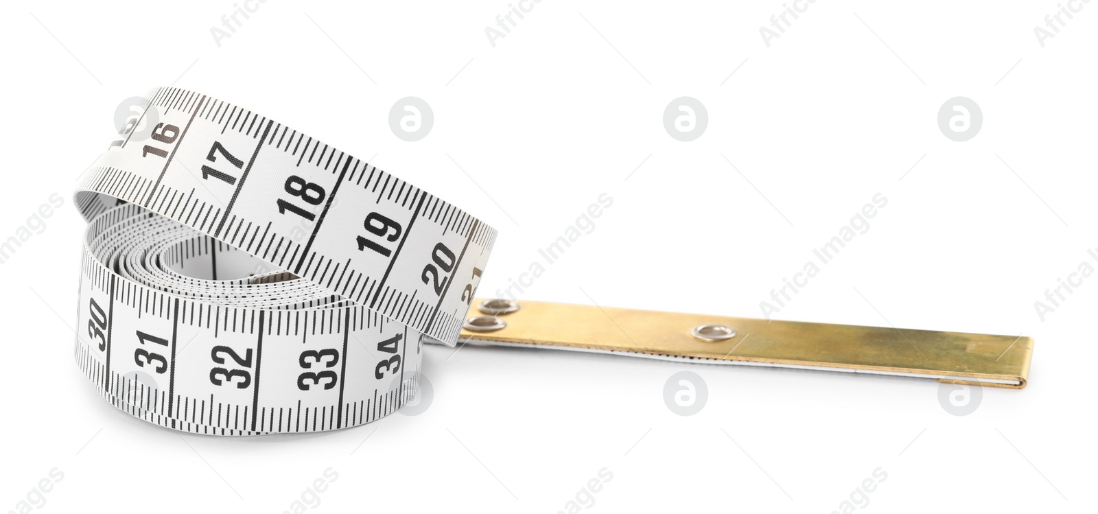 New long measuring tape isolated on white Photo of New long measuring tape isolated on white