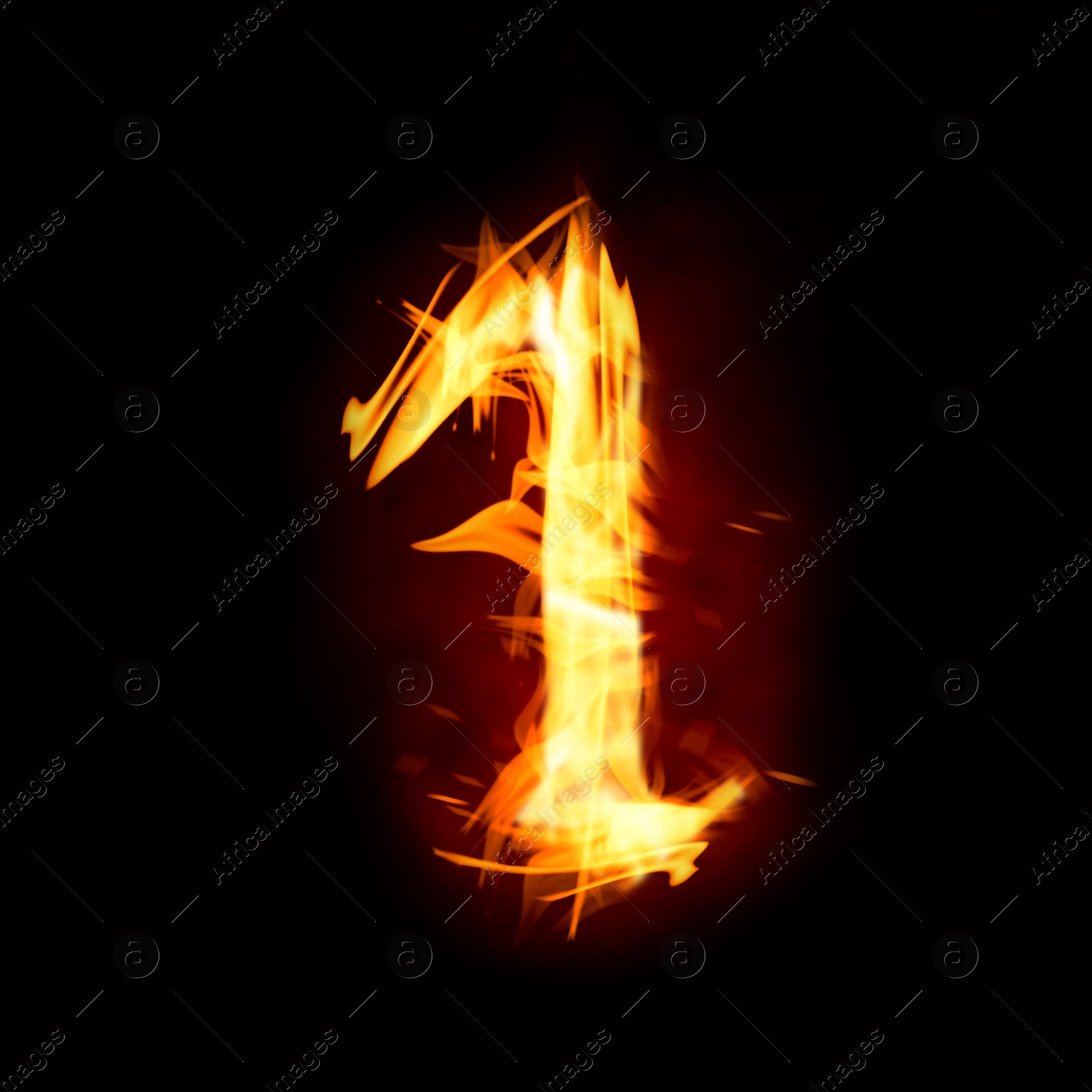 Flaming 1 on black background. Stylized number design Image of Flaming 1 on black background. Stylized number design
