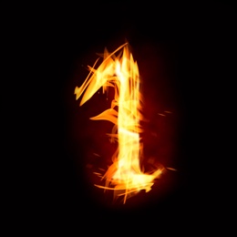 Image of Flaming 1 on black background. Stylized number design
