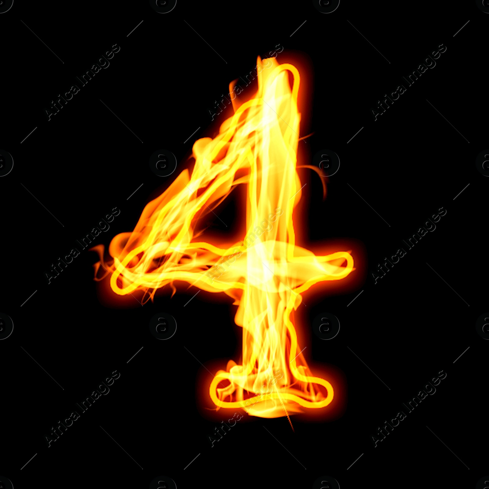 Flaming 4 on black background. Stylized number design Image of Flaming 4 on black background. Stylized number design