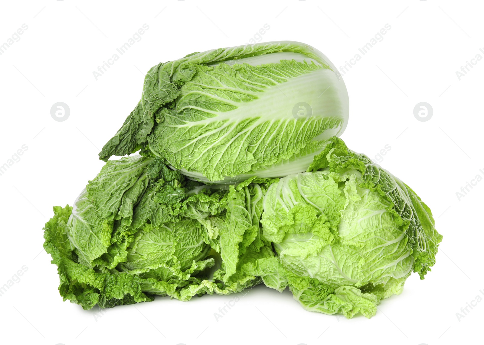 Photo of Fresh ripe Chinese cabbages on white background