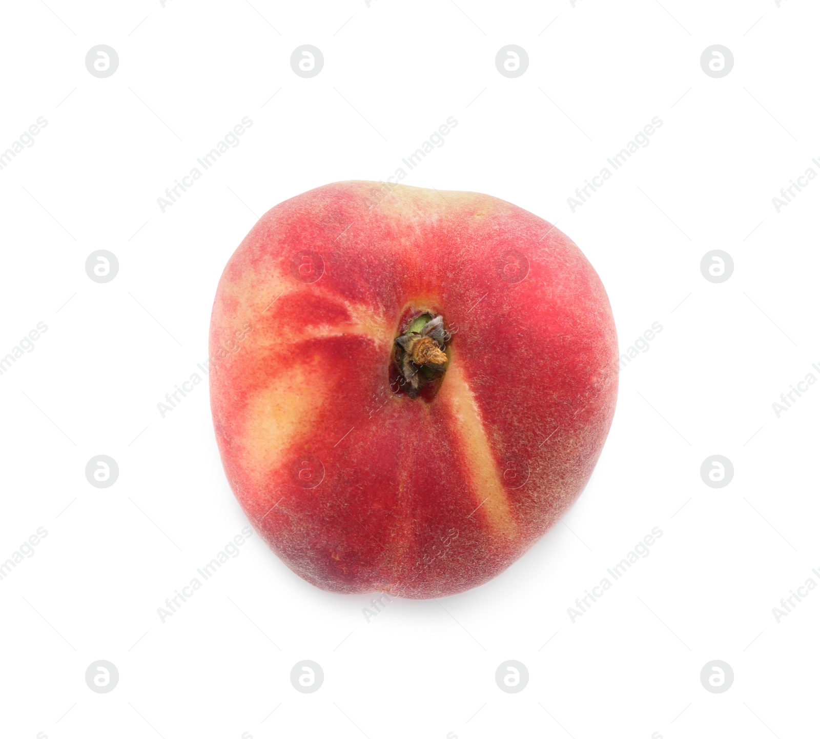 Fresh ripe donut peach isolated on white, top view Photo of Fresh ripe donut peach isolated on white, top view