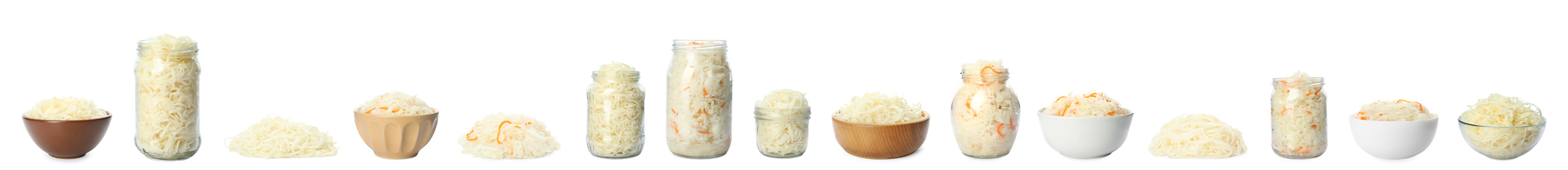 Set of tasty fermented cabbage isolated on white. Banner design Image of Set of tasty fermented cabbage isolated on white. Banner design
