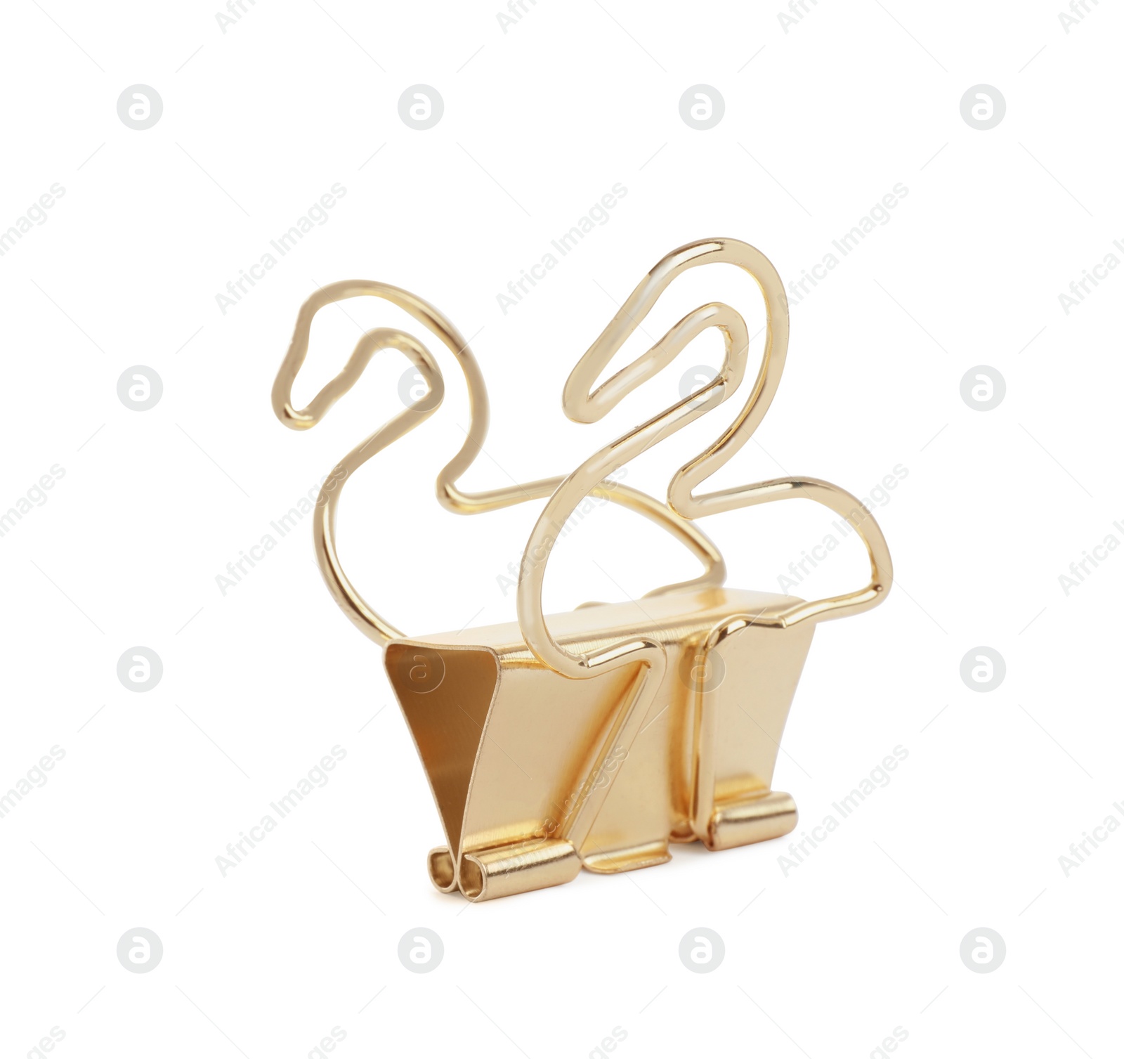 Photo of Flamingo shaped binder clip isolated on white. Stationery item