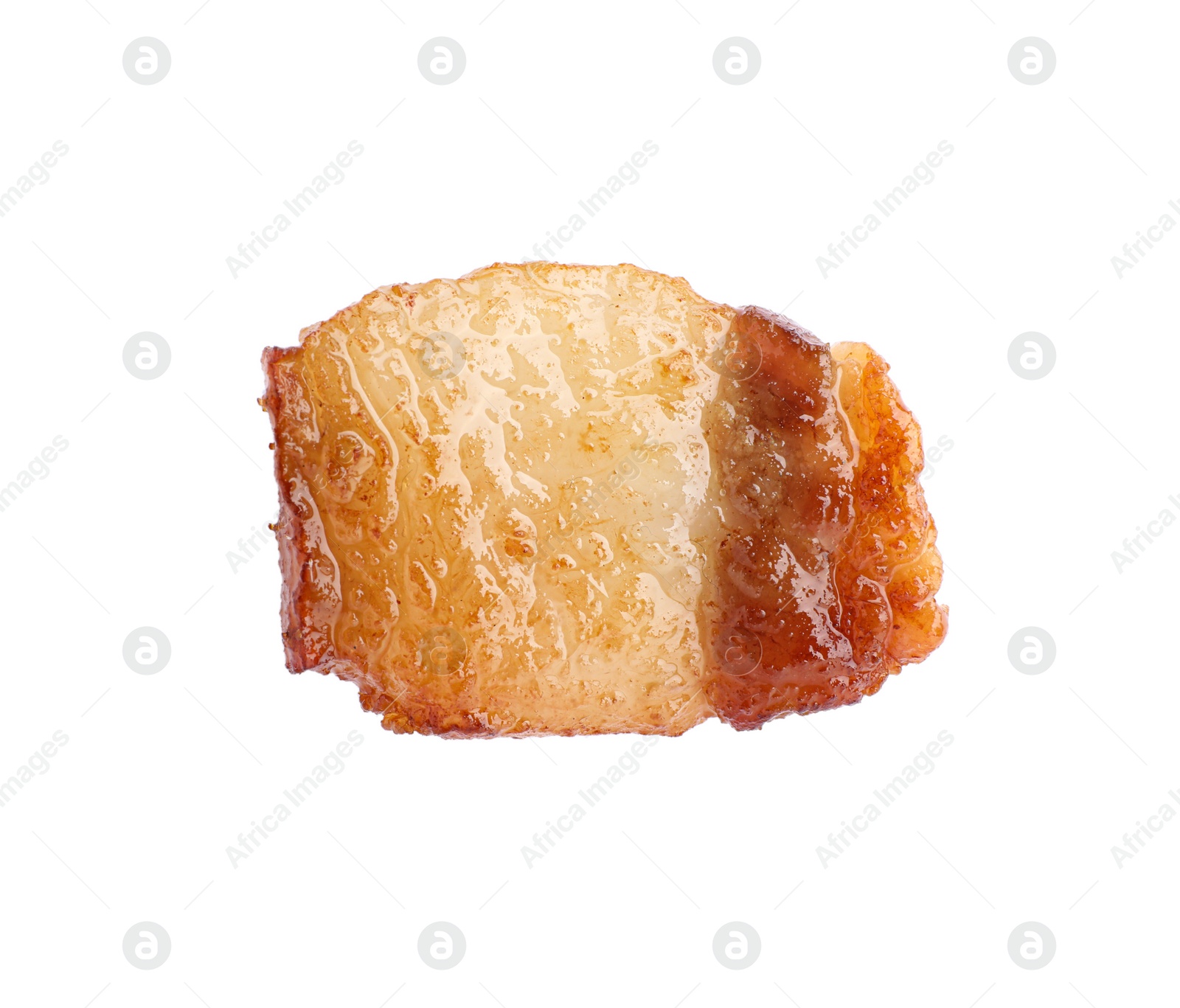 Tasty fried crackling isolated on white, top view. Cooked pork lard Photo of Tasty fried crackling isolated on white, top view. Cooked pork lard