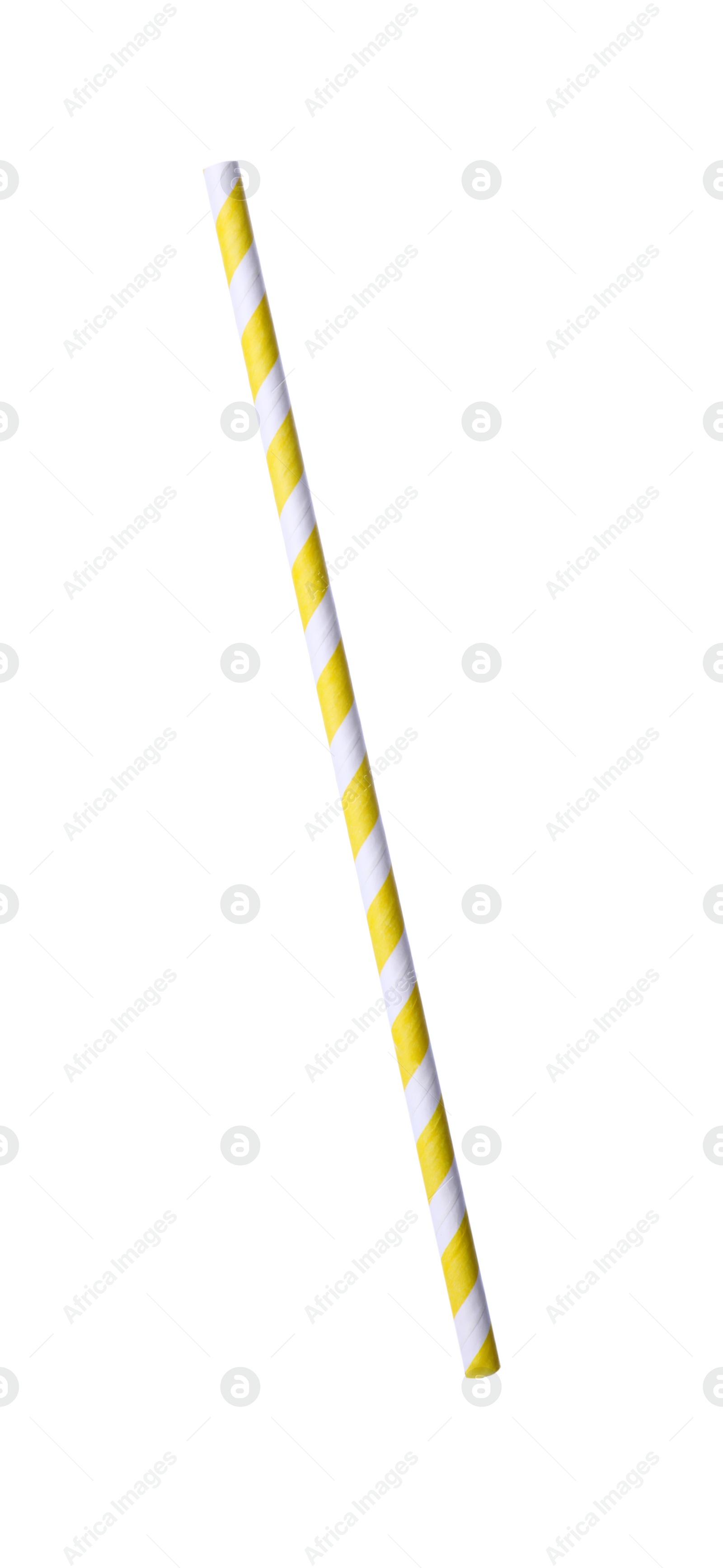 Striped paper cocktail tube isolated on white Photo of Striped paper cocktail tube isolated on white