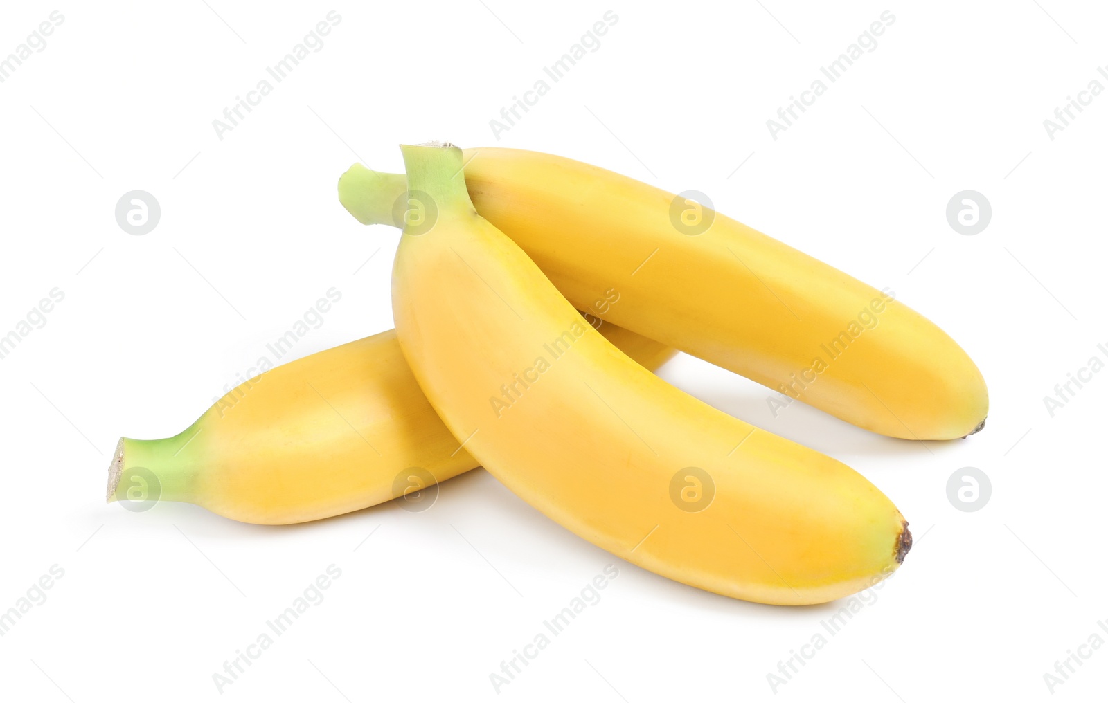Tasty ripe baby bananas on white background Photo of Tasty ripe baby bananas on white background