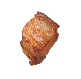 Tasty fried crackling isolated on white. Cooked pork lard Photo of Tasty fried crackling isolated on white. Cooked pork lard