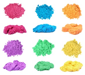 Set with piles of colorful kinetic sand on white background Image of Set with piles of colorful kinetic sand on white background