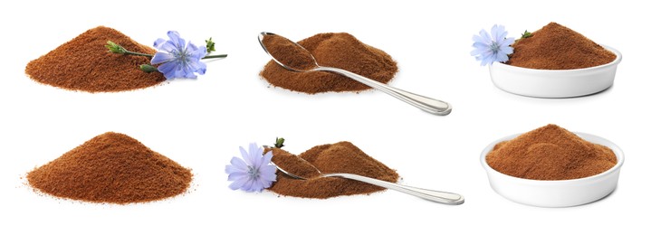 Set with chicory powder on white background. Banner design Image of Set with chicory powder on white background. Banner design
