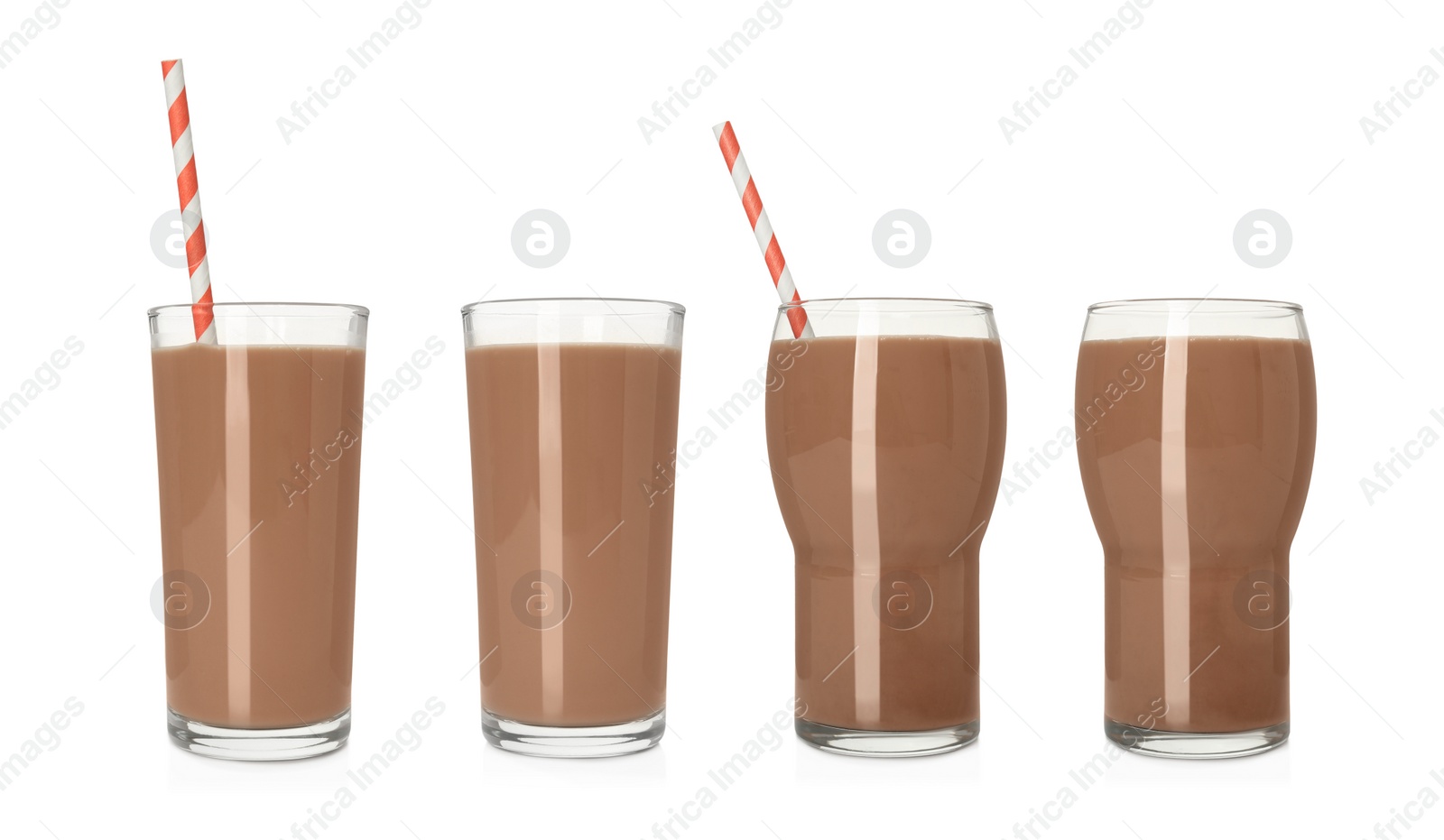 Set with delicious chocolate milk on white background. Banner design Image of Set with delicious chocolate milk on white background. Banner design
