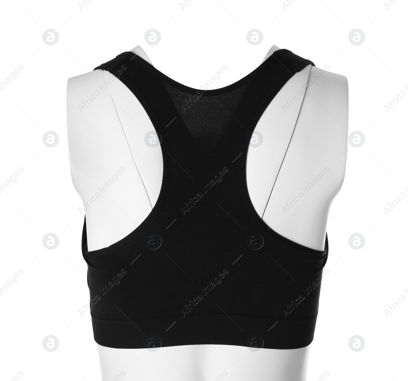 Black women's top isolated on white. Sports clothing Photo of Black women's top isolated on white. Sports clothing