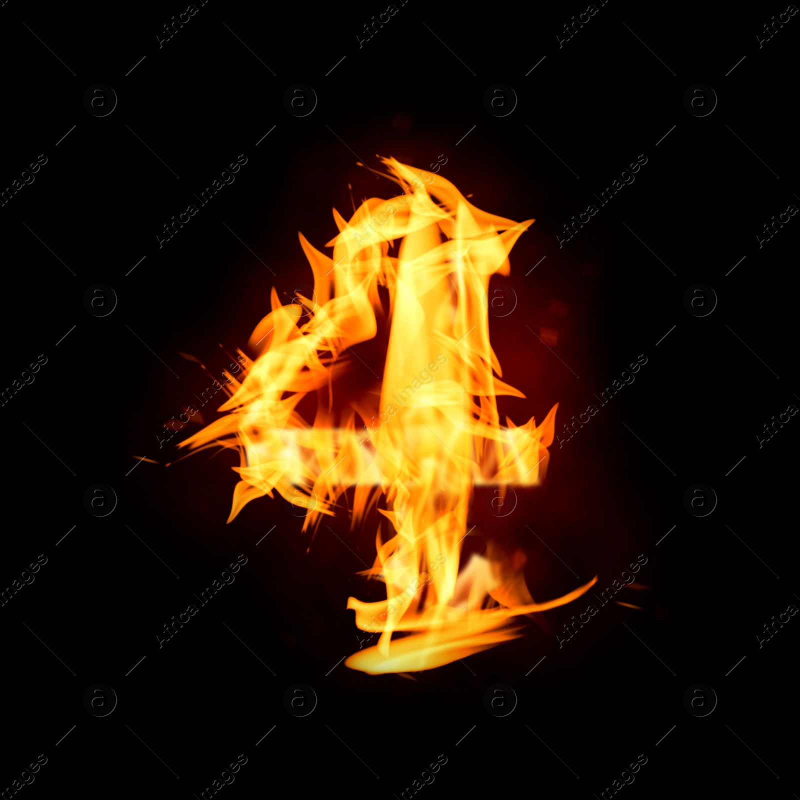Flaming 4 on black background. Stylized number design Image of Flaming 4 on black background. Stylized number design