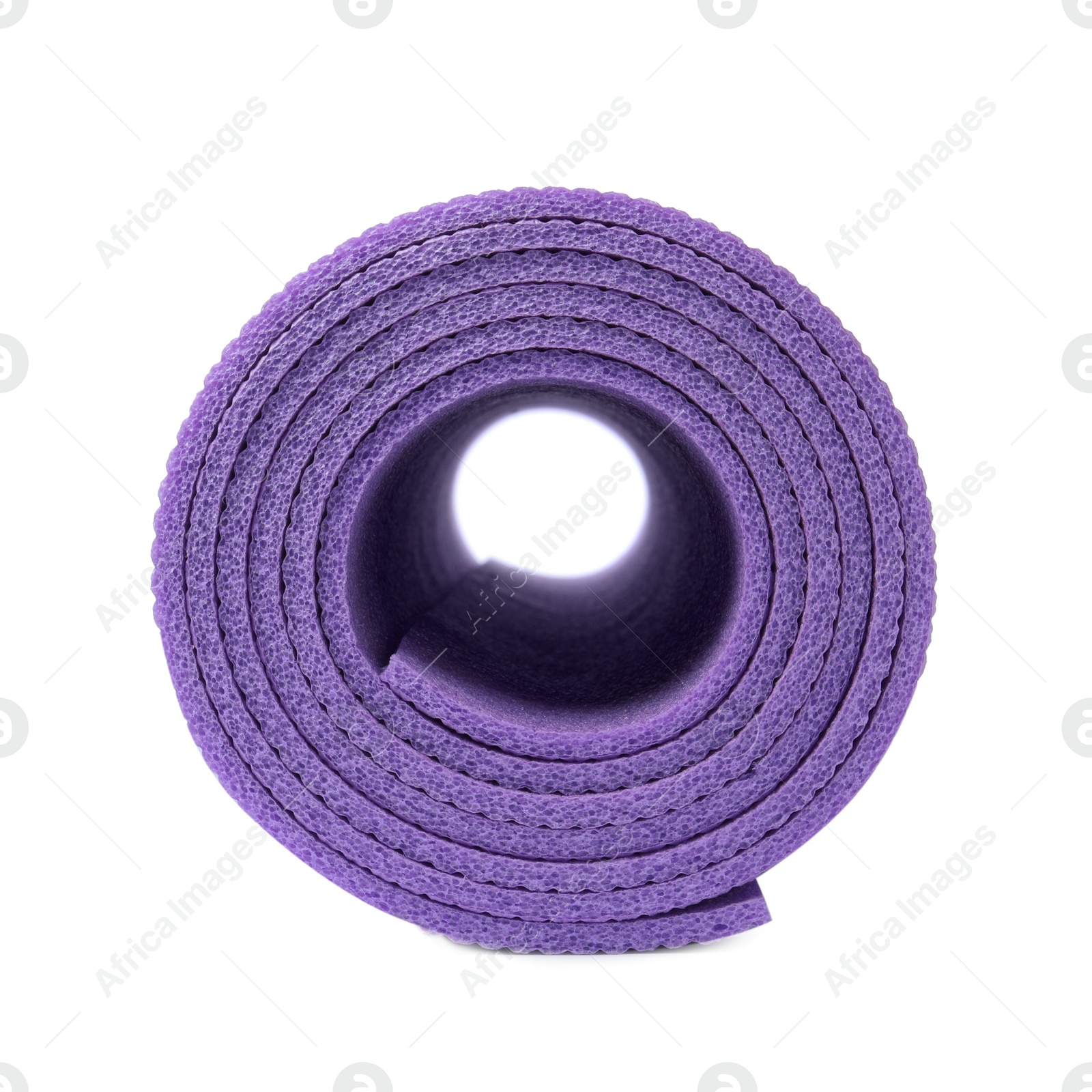 Rolled violet camping mat isolated on white Photo of Rolled violet camping mat isolated on white