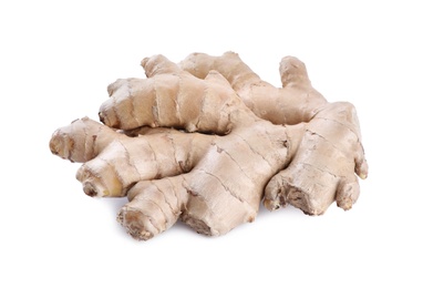 Whole fresh ginger root isolated on white Photo of Whole fresh ginger root isolated on white