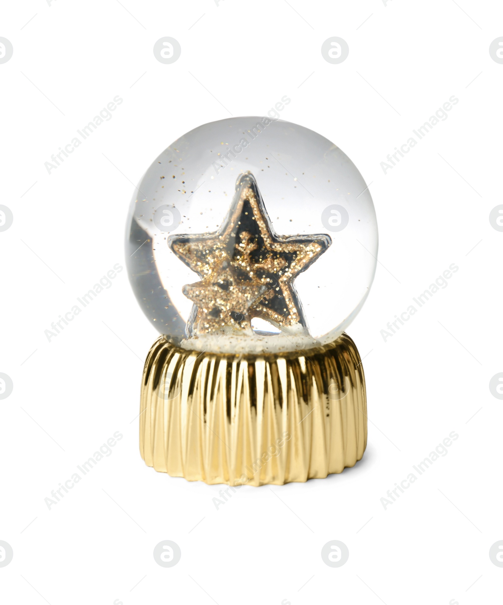 Beautiful snow globe with stars isolated on white Photo of Beautiful snow globe with stars isolated on white