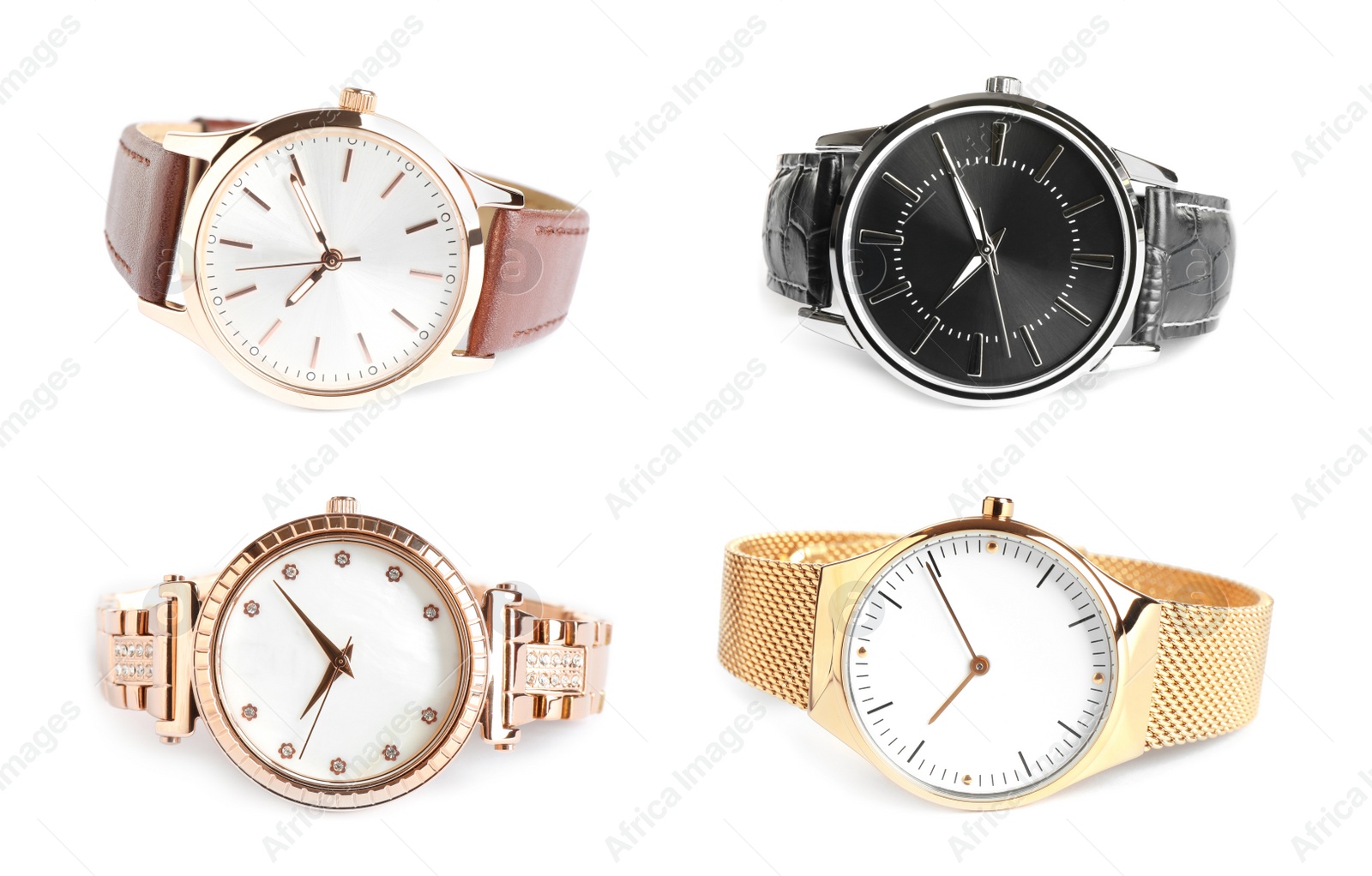 Collage of stylish watches on white background Image of Collage of stylish watches on white background