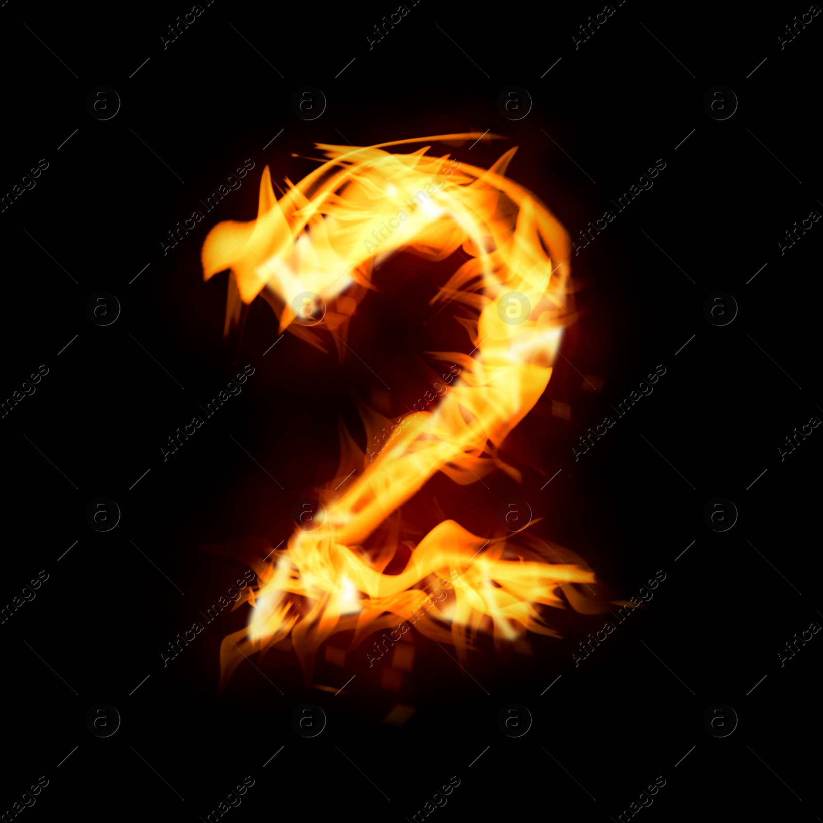 Flaming 2 on black background. Stylized number design Image of Flaming 2 on black background. Stylized number design
