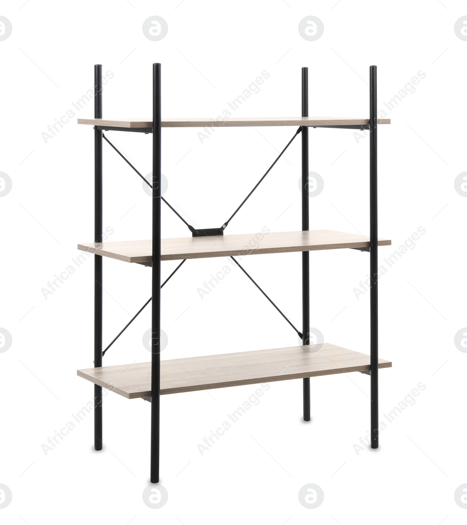 Stylish empty shelving unit isolated on white Photo of Stylish empty shelving unit isolated on white