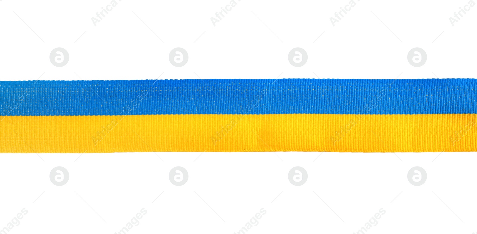 Ribbon with colors of national Ukrainian flag isolated on white, top view Photo of Ribbon with colors of national Ukrainian flag isolated on white, top view