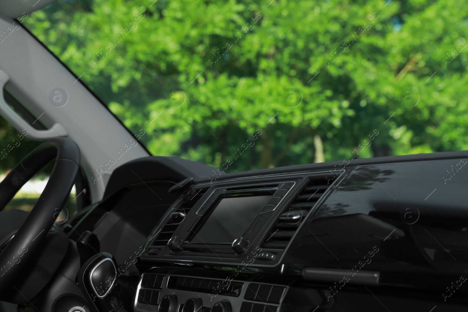 Photo of View of dashboard with navigation system in modern car