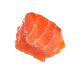 Piece of fresh raw salmon isolated on white. Fish delicacy Photo of Piece of fresh raw salmon isolated on white. Fish delicacy