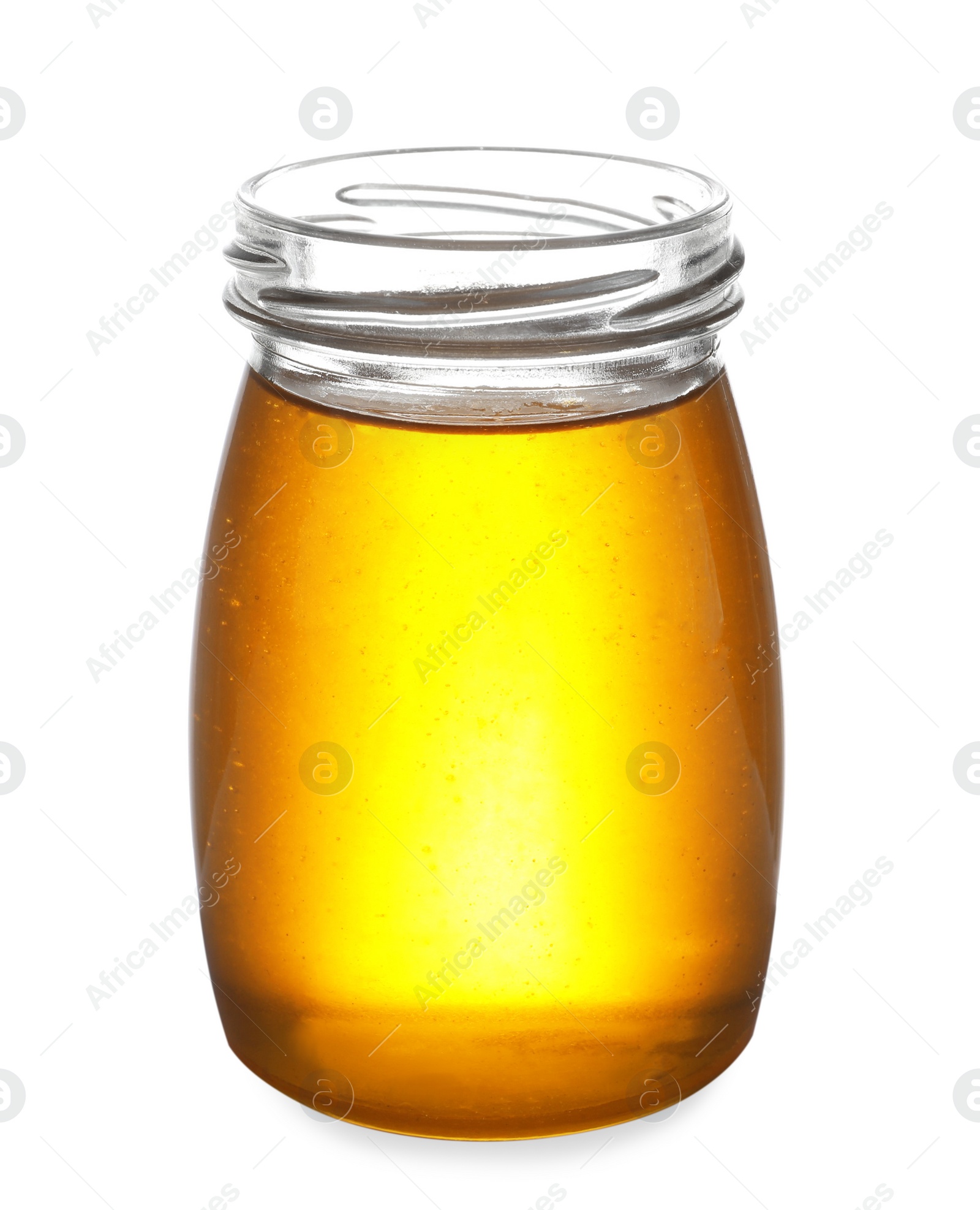 Jar with organic honey isolated on white Photo of Jar with organic honey isolated on white