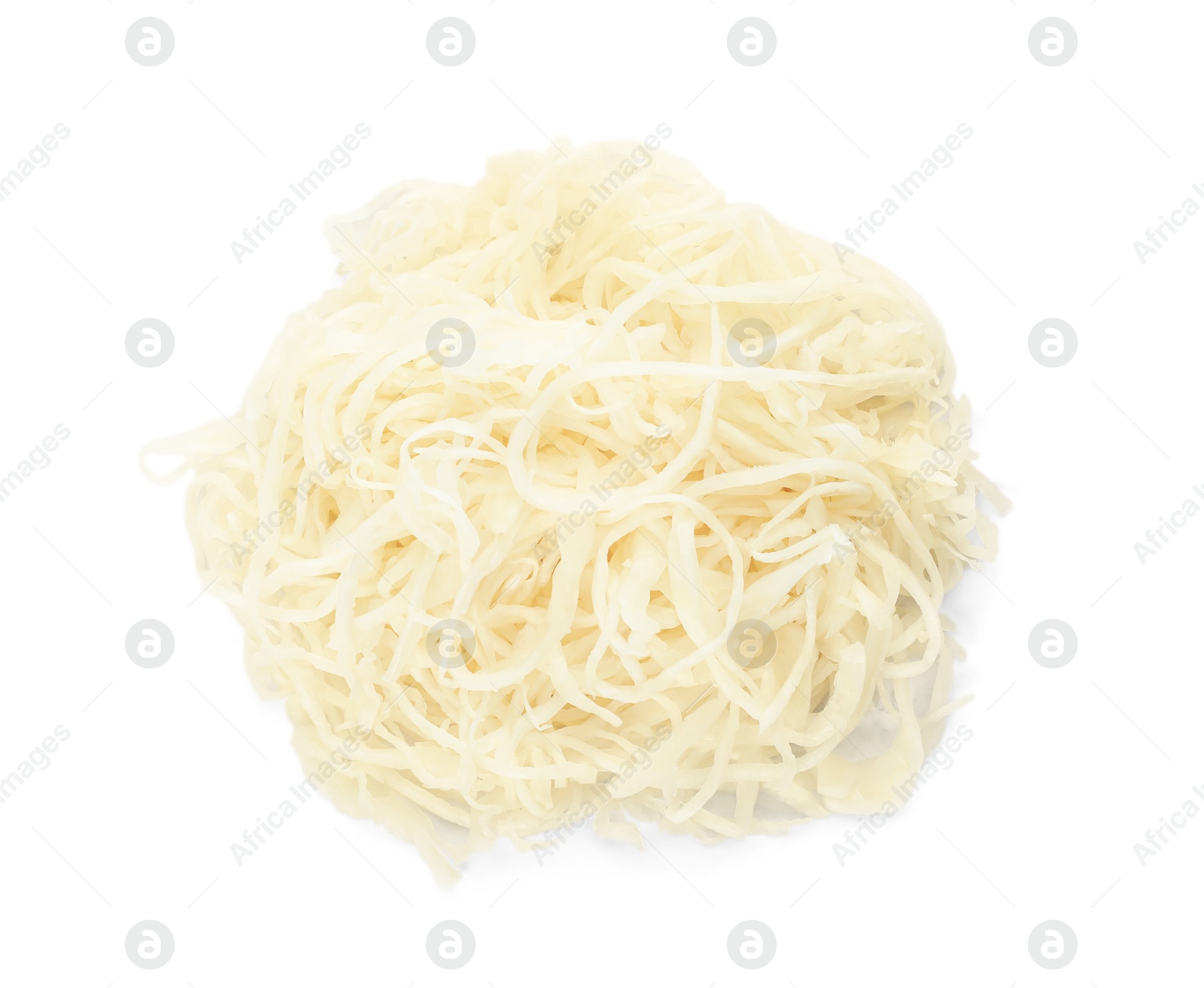 Tasty homemade fermented cabbage isolated on white, top view Photo of Tasty homemade fermented cabbage isolated on white, top view