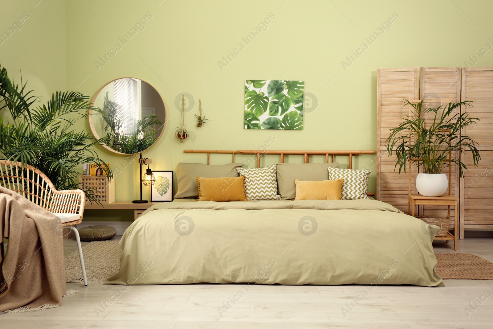 Photo of Stylish bedroom with modern furniture. Interior design