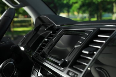 View of dashboard with navigation system in modern car Photo of View of dashboard with navigation system in modern car