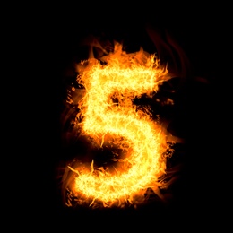 Image of Flaming 5 on black background. Stylized number design