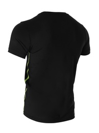 Photo of Black men's t-shirt isolated on white. Sports clothing