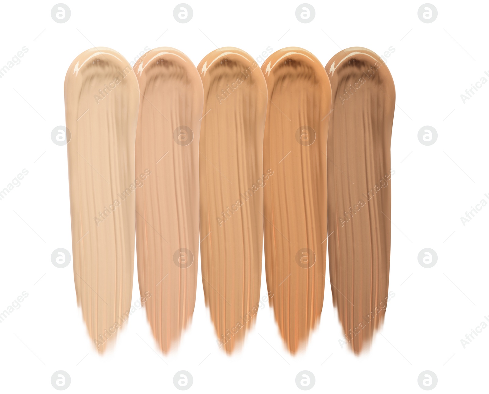 Different shades of liquid skin foundation on white background, top view Image of Different shades of liquid skin foundation on white background, top view